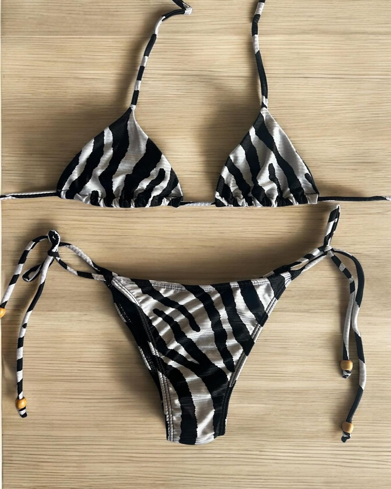 Bikini Cebra Gris Negro - Calzón Tiritas