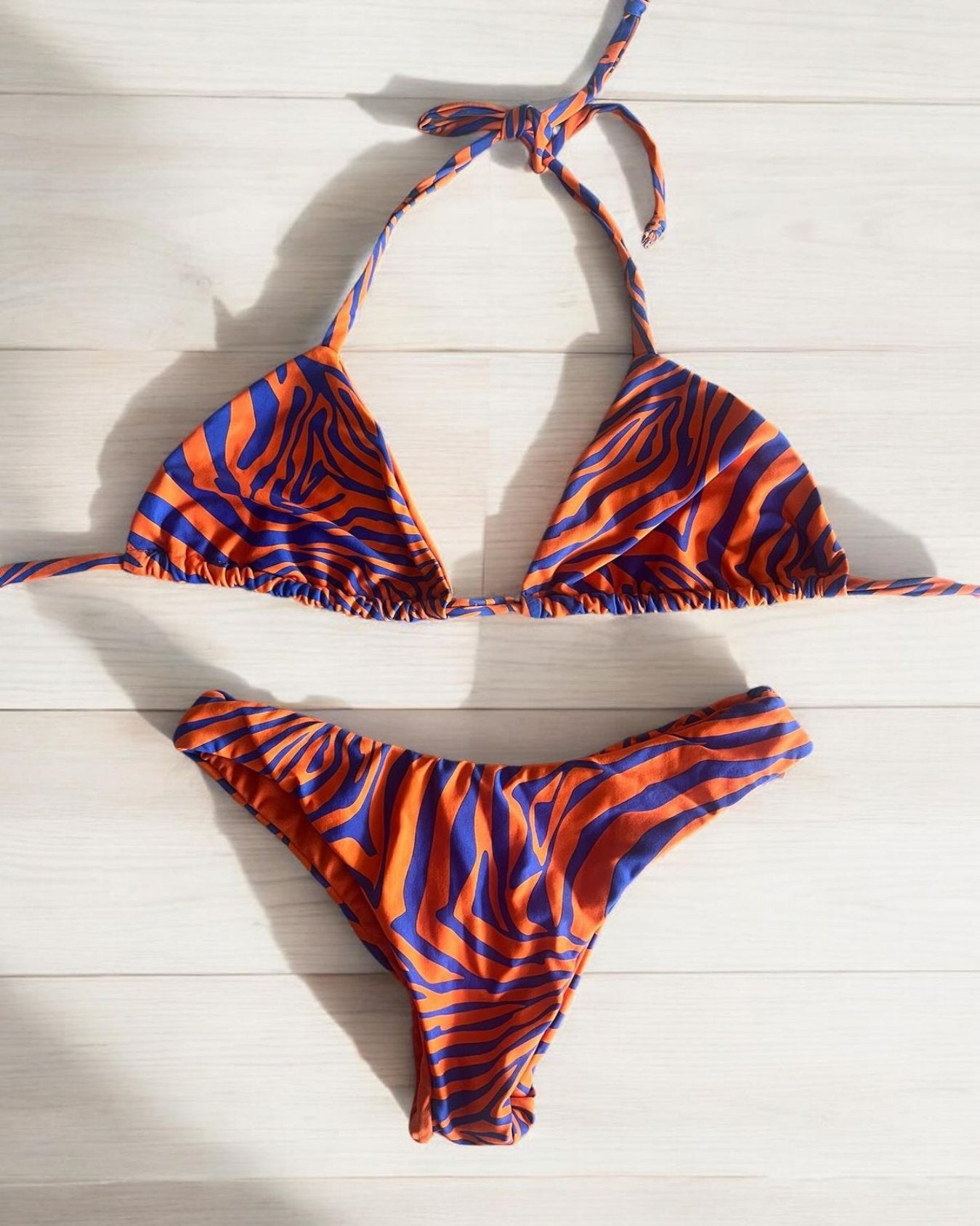 Bikini Cebra Salmon / Azul 1  - Calzón Normal