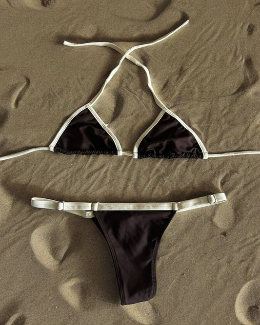 Bikini Strap con Regulador - Café con blanco