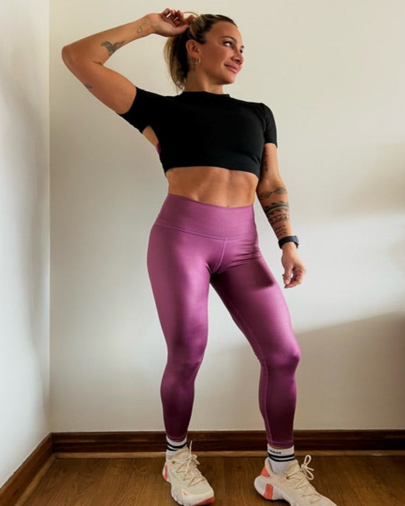 Leggins Efecto cuero Berenjena