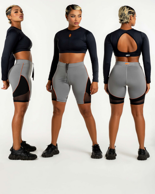 Top Negro Manga Larga y Short Gris